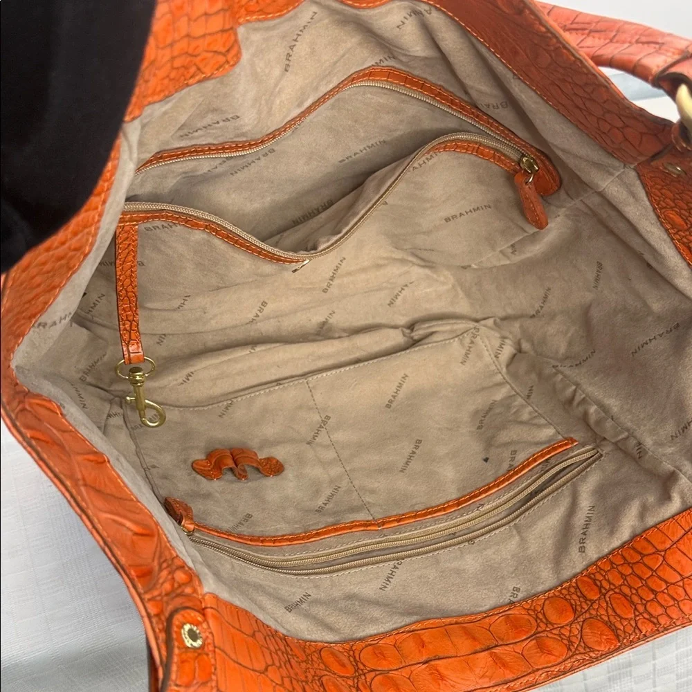 BRAHMIN JACQULINE IN ORANGE Croc embossed leather